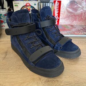 Giuseppe Zanotti Coby High-Top Blue Suede Sneakers Size 40EU